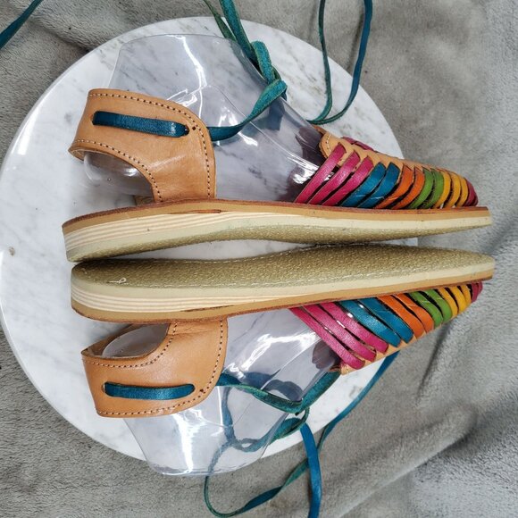 Johan Shoes Womens UK 5 US 7 Multicolor Leather Hurache Ankle Wrap Sandals - Picture 6 of 10